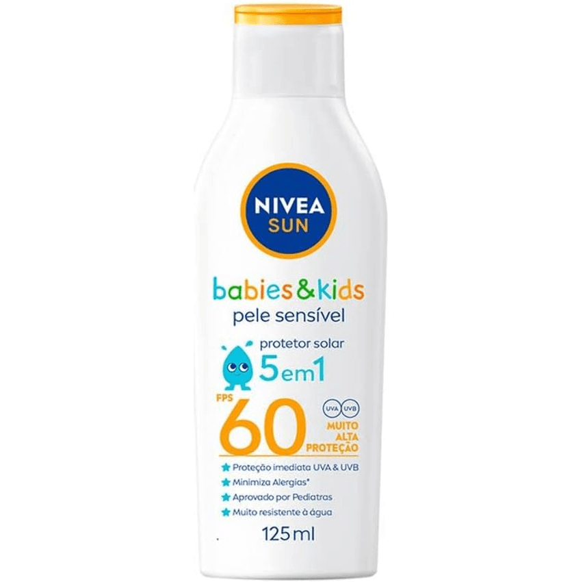 Nivea Sun Protetor Solar Kids & Babies Pele Sensível Fps 60 125ml - Infantil, Muito Alta Proteção Uva/uvb, Minimiza O Surgimento De Alergias, Muito Resistente À Água Com Proteção Imediata, Para A Pele Delicada Das Crianças