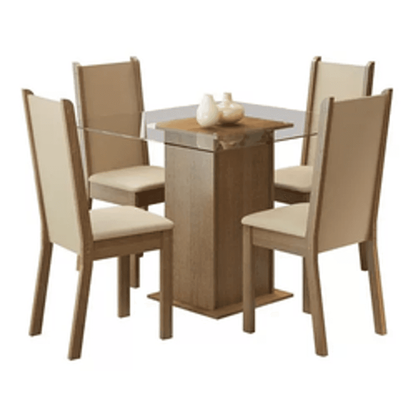 Sala De Jantar Madesa Aline Mesa Tampo De Vidro 4 Cadeiras Cor Rustic/crema/pérola 045747g4tper