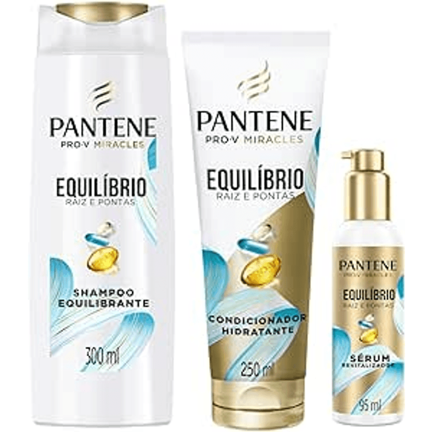 Pantene Kit PRO-V Miracles Equilíbrio Raiz e Pontas com Shampoo para cabelos mistos 300 ml, Condicionador Hidratante para pontas ressecadas 250 ml, e o Sérum revitalizador 95 ml