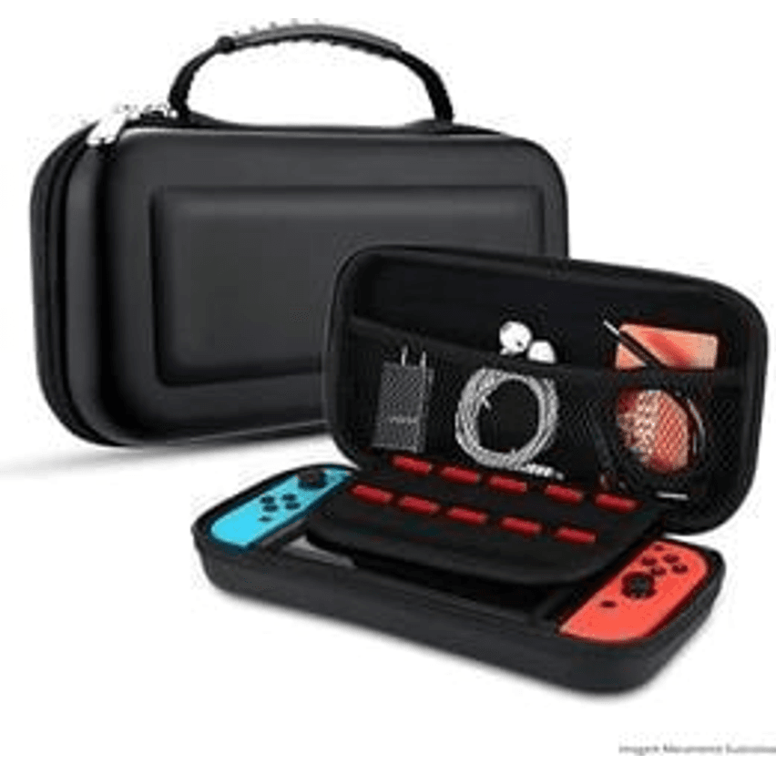 Case Capa Protetora Compativel com Nintendo Switch Oled com Slots Memory Card Estojo Premium Forro Macio e Resistente (Preta)