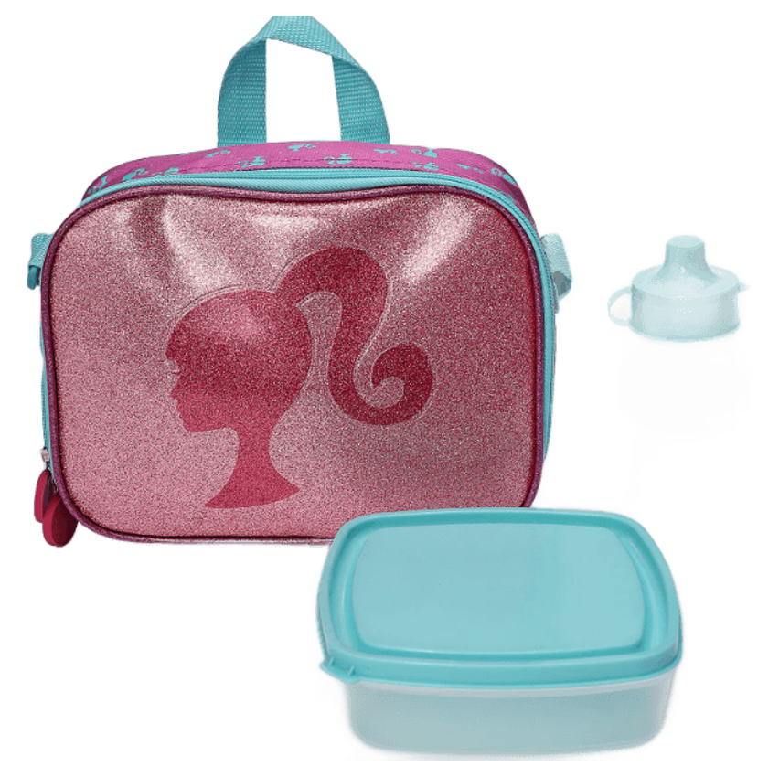 Kit lancheira térmica infantil com glitter Barbie + garrafa e pote multicor | Mattel