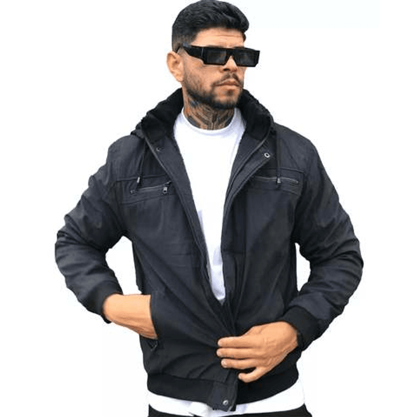 Jaqueta Masculina De Sarja Com Capuz Removivel Casaco Frio
