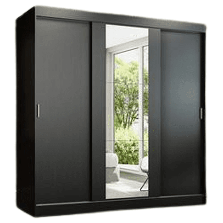 Guarda-roupa Casal Madesa Reno 3 Portas Correr Espelho Preto 1095H91E