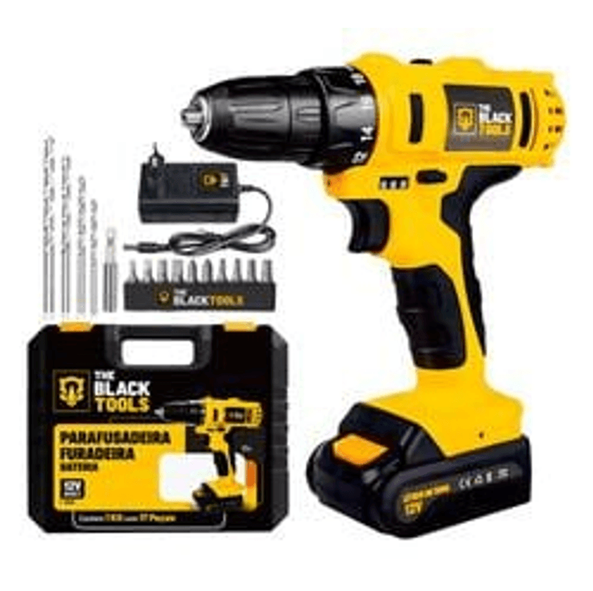 Parafusadeira Furadeira Sem Fio The Black Tools Bateria 12v Cor Amarelo e Preto Frequência 60 127/220V