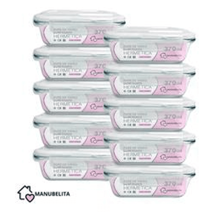 Manubelita Kit 10 Marmitas Vidro Hermético Vidro Tampa Trava 370ml