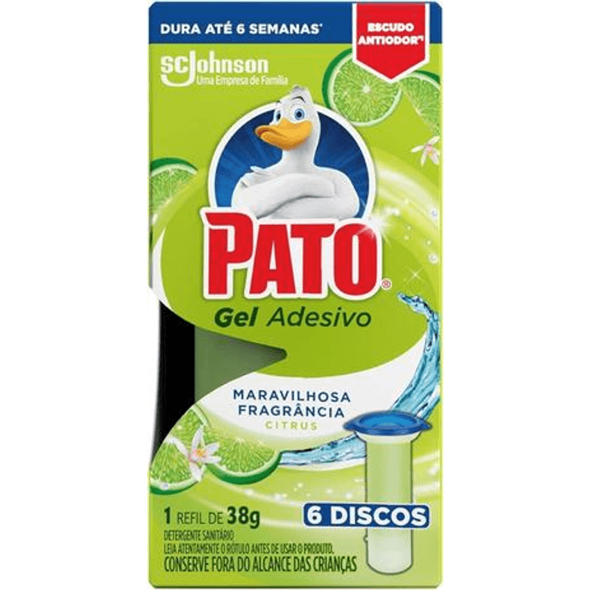 Pato Desodorizador Gel Adesivo 1 Refil Citrus, Limpeza Banheiro, Vaso Sanitário Limpo e Perfumado, 6 Discos