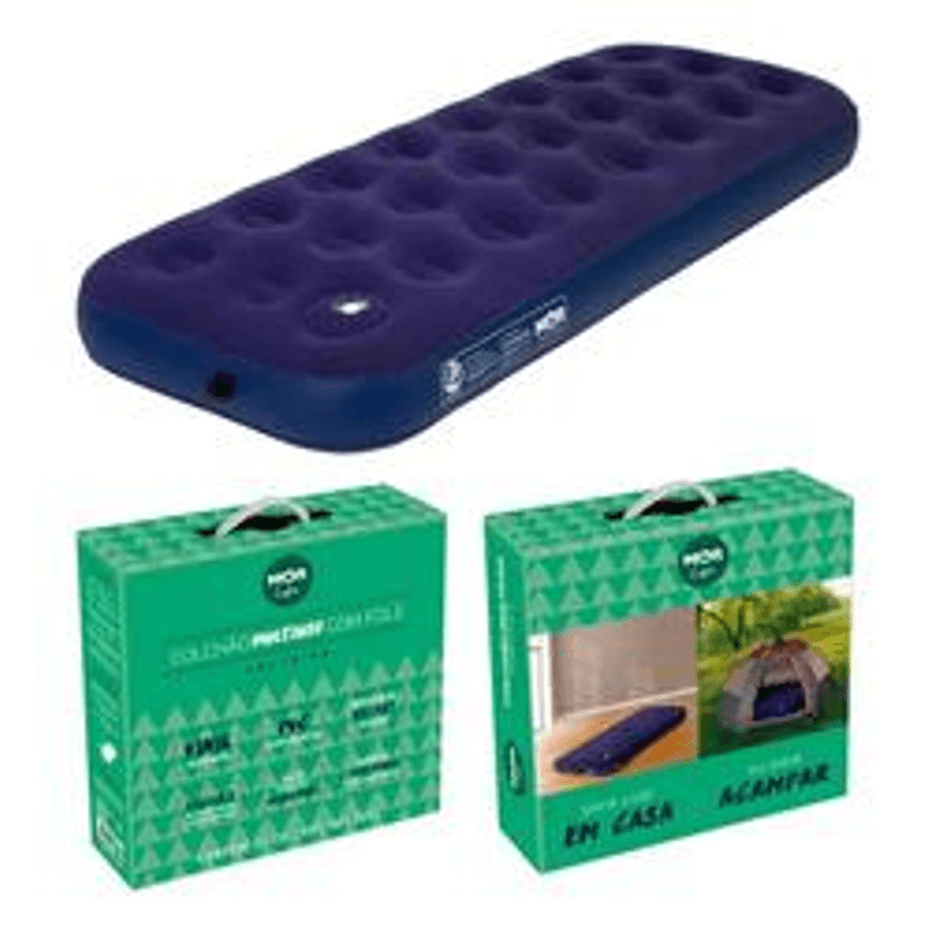 Colchao Inflavel Solteiro Mor + Inflador Embutido + Reparo Cor Azul