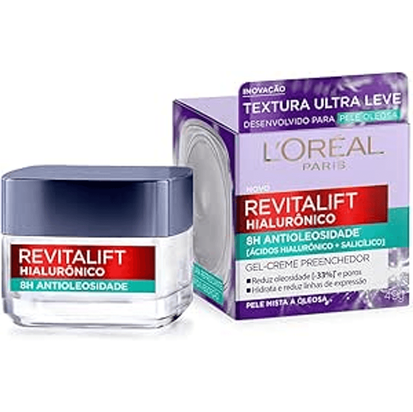 L'Oréal Paris Gel Creme Hidratante Preenchedor Antioleosidade Revitalift Hialurônico, 49g