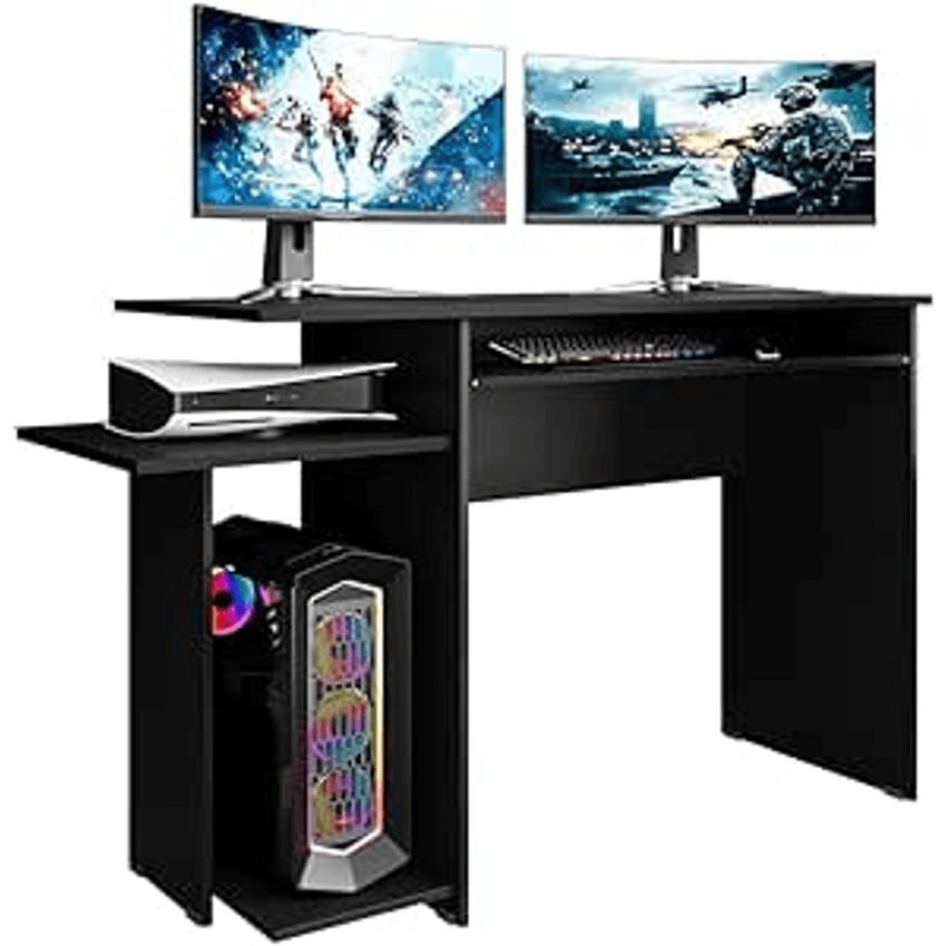 Mesa Escrivaninha Para Computador Escritório Pc Gamer 120cm De Largura Com Suporte De Teclado (Preto Fosco)