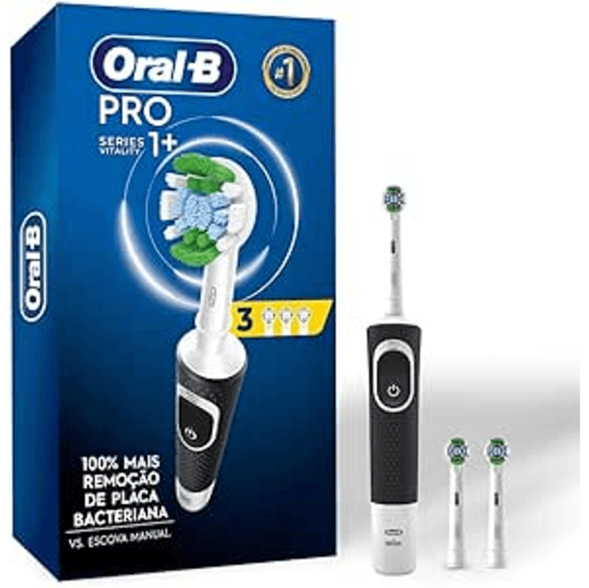 Oral-B PRO Series 1+, Escova de Dentes Elétrica, Cabeça Redonda, Cabo Ergonômico, 3 refis Precision Clean, Preta