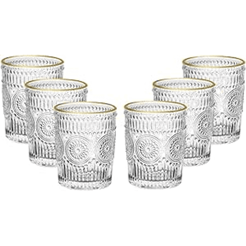 WOLFF - Conjunto 6 Copos de Vidro com Fio de Ouro Mandala 260ml