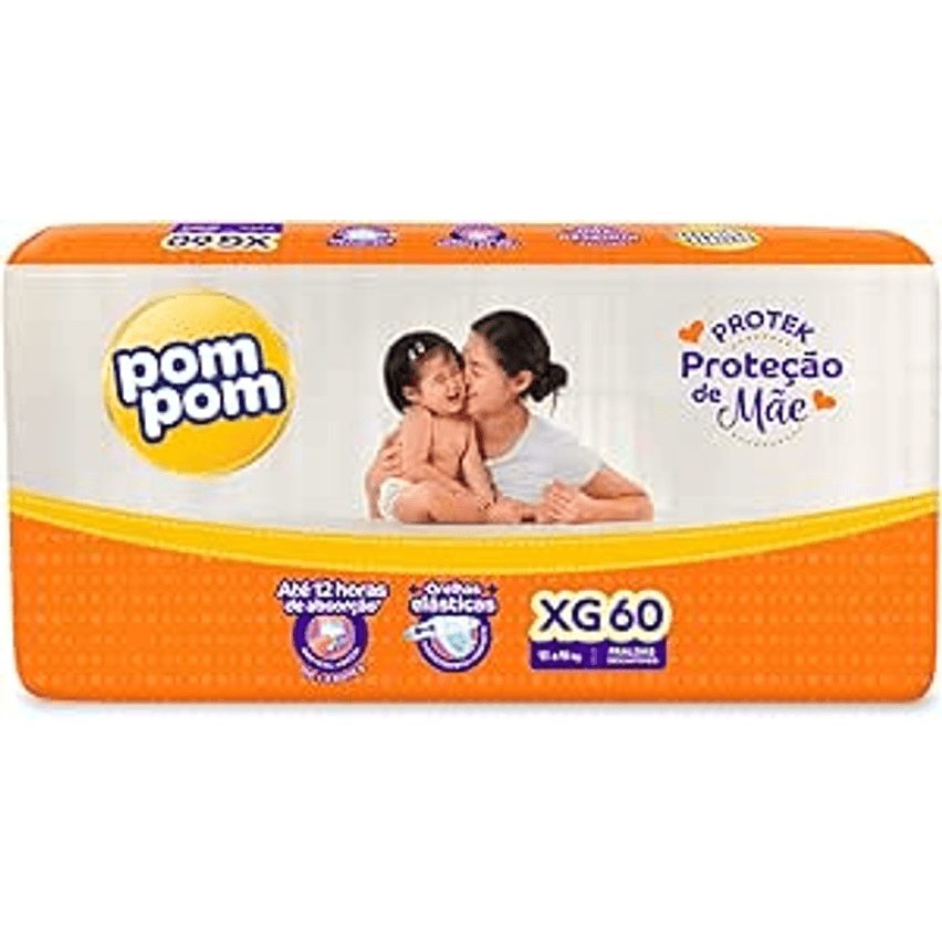 Fralda Pom Pom Protek Proteção de Mãe Hiper XG 60 Unidades