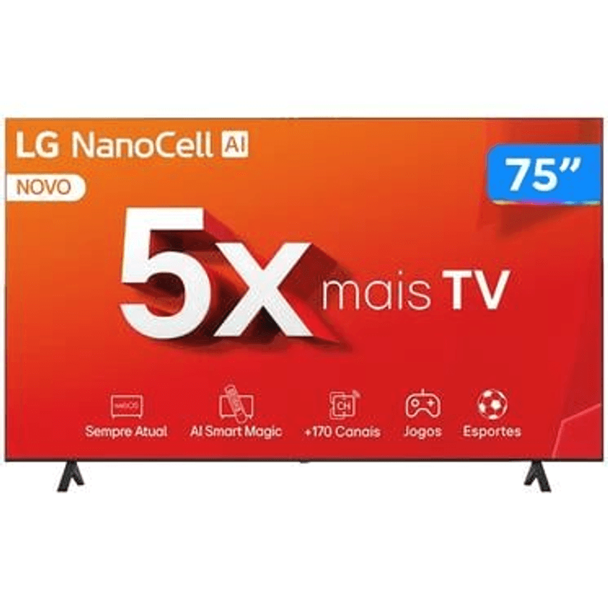 Smart TV 75" 4K UHD NanoCell LG 75NANO80TSA Wi-Fi Bluetooth com Alexa 3 HDMI 2 USB