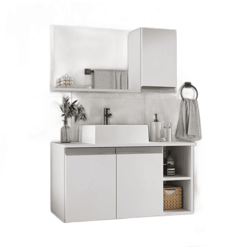 Gabinete Armário Banheiro Completo 80cm - Puxador Alumínio