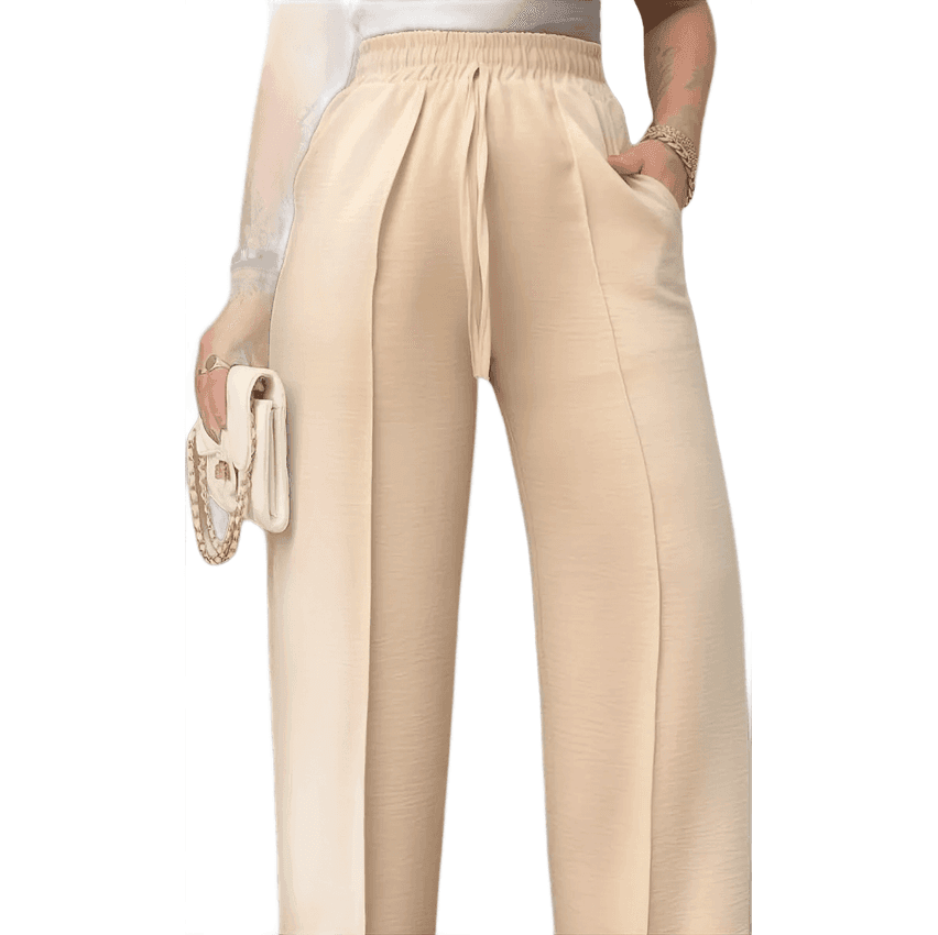 Calça Feminina Pantalona Wide Leg Crepe Duna Elastico Cordão