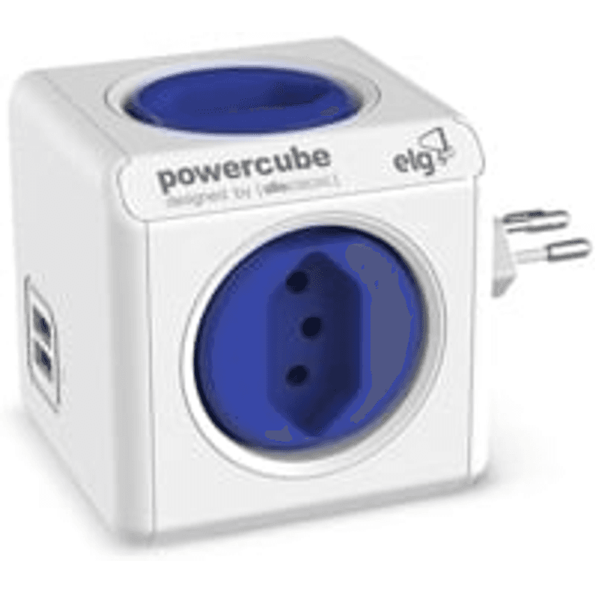 ELG, PWC-R4U, PowerCube USB, Filtro de Linha, Multiplicador 4 Tomadas Bivolt com 2 Portas USB 2.4A, Disjuntor Integrado de 10A, Branco e Azul