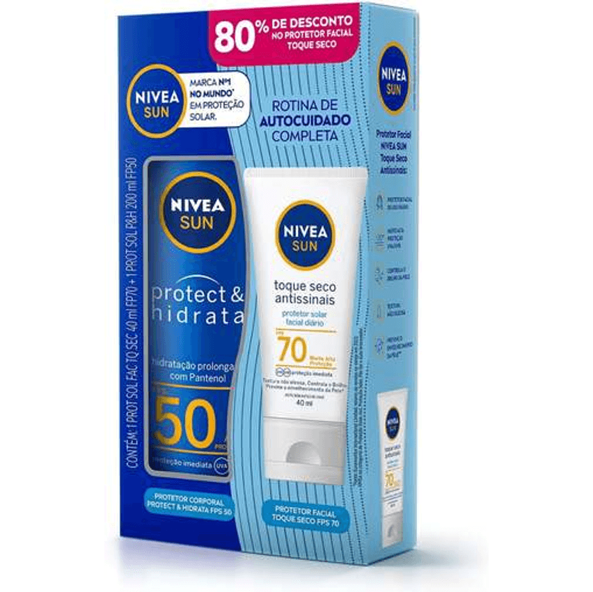 NIVEA SUN PROTETOR SOLAR PROTECT & HIDRATA FPS50 200ML + PROT SOL FACIAL T.SECO FPS70 40ML