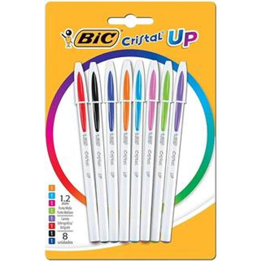 BIC, Caneta Escrita Média, Cristal UP, 8 Cores Vivas, 8 Unidades