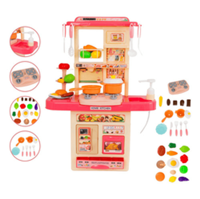 ATENTU Kit Cozinha De Brinquedo Completa Infantil Cor Rosa