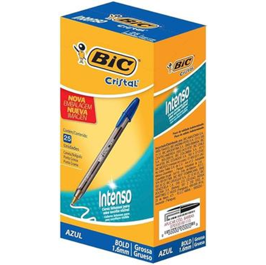 Caneta Esferografica BIC Cristal Intenso, Azul, Ponta Grossa Bold 1,6mm, Cartucho com 25 unidades, 884633