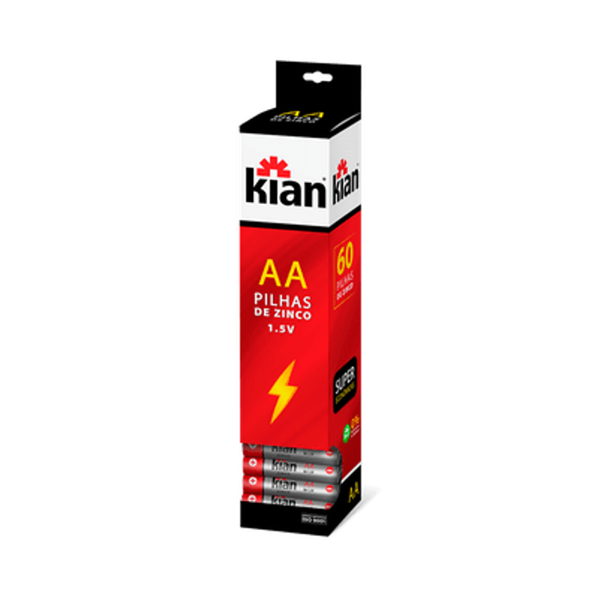Kit 60 Pilhas Pequena Aa Zinco Kian - 14249