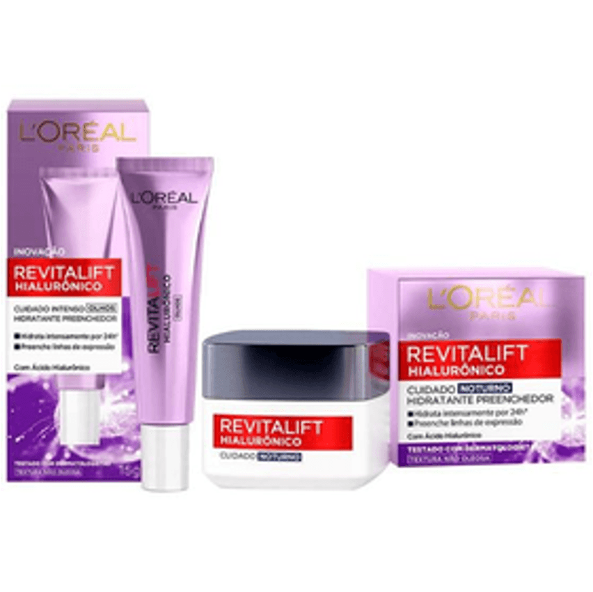 L'Oréal Paris Revitalift Hialurônico Kit Creme para Olhos + Creme Facial Anti-idade Noturno
