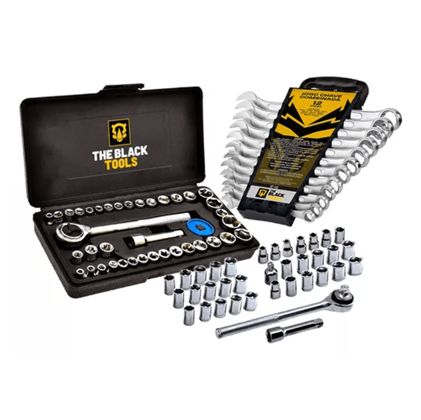 Kit Jogo De Ferramentas 40 Peças Com Soquetes E Kit Chave Combinada  6 A 22mm 12 Peças The Black Tools