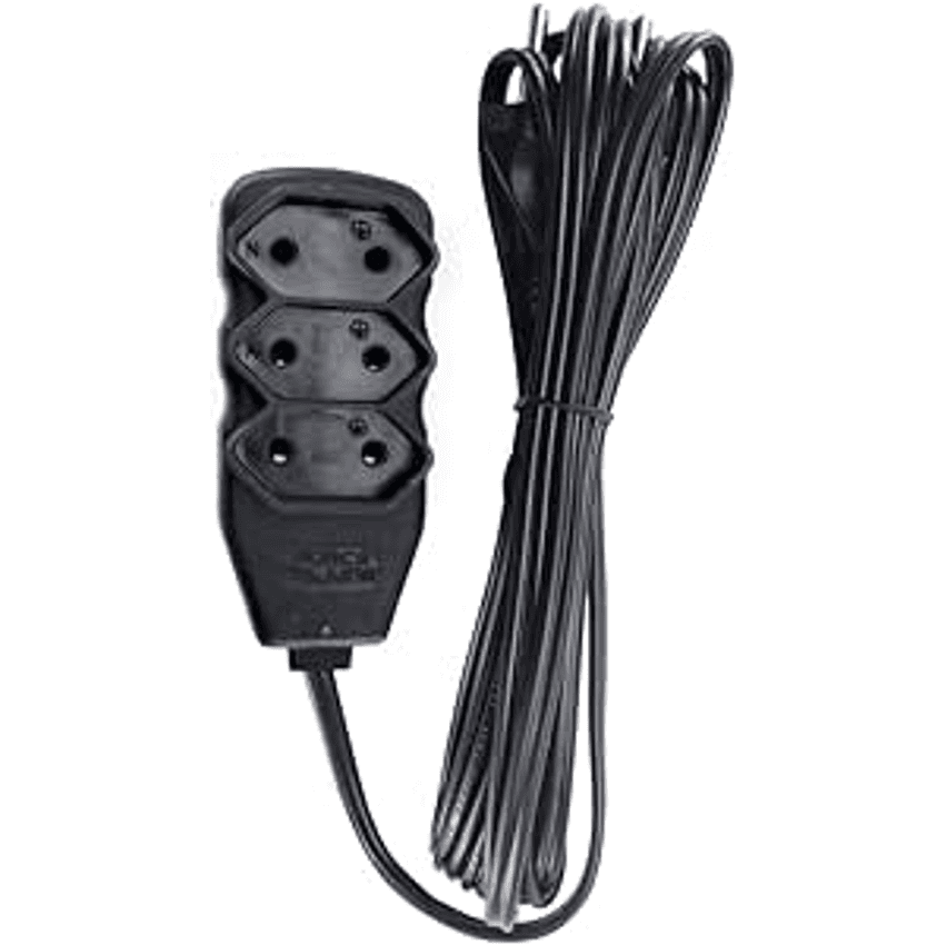 Extensao Eletrica Bipolar 5Mts 3 Entradas Preta, Force Line, 0180200238