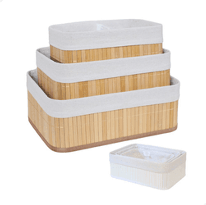 Kit 3 Cestos Organizadores De Bambu Multiuso Com Forro