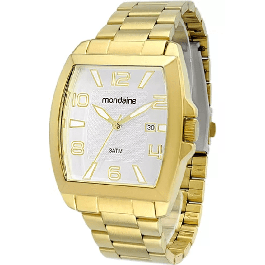 Relógio Masculino Mondaine Dourado Casual Quadrado Original Cor Do Fundo Branco