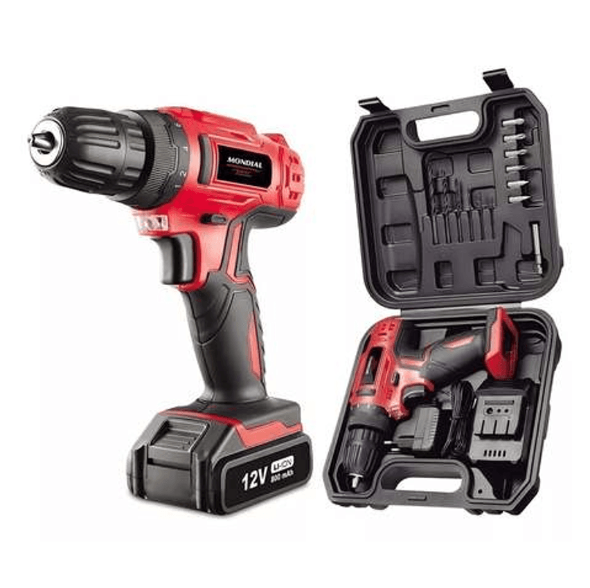 Furadeira Parafusadeira Sem Fio De 10mm Mondial Fpf-06m + Accesorio Com Maleta De Transporte 127/220v 50hz/60hz