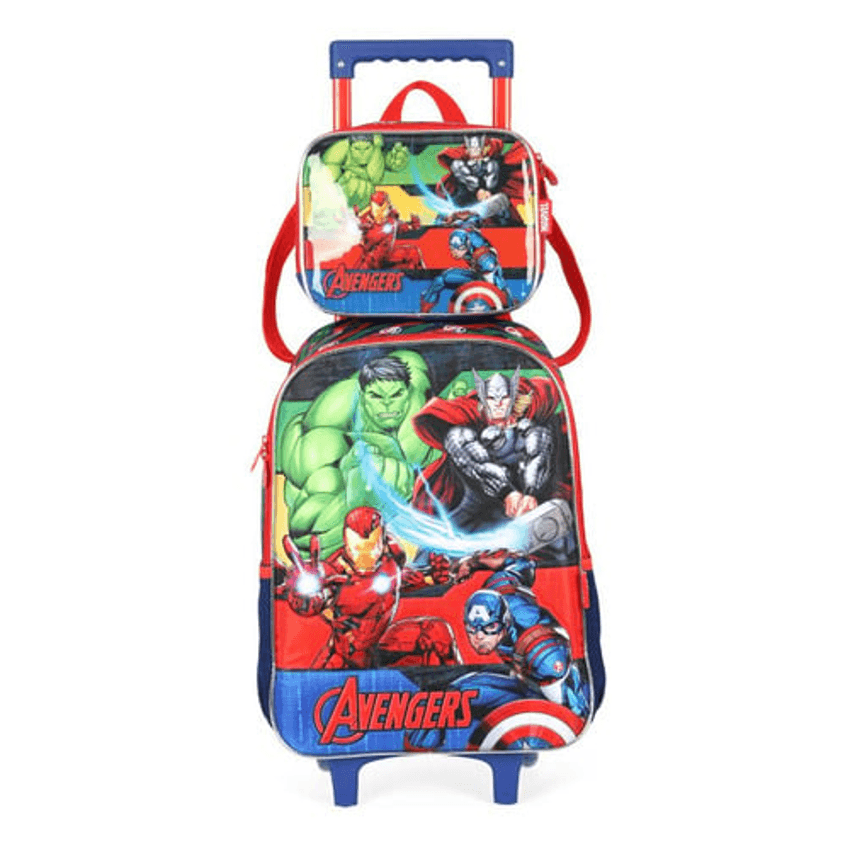 Luxcel Kit Mochila de Rodinhas Lancheira Luxcel Avengers Escolar Cor Azul
