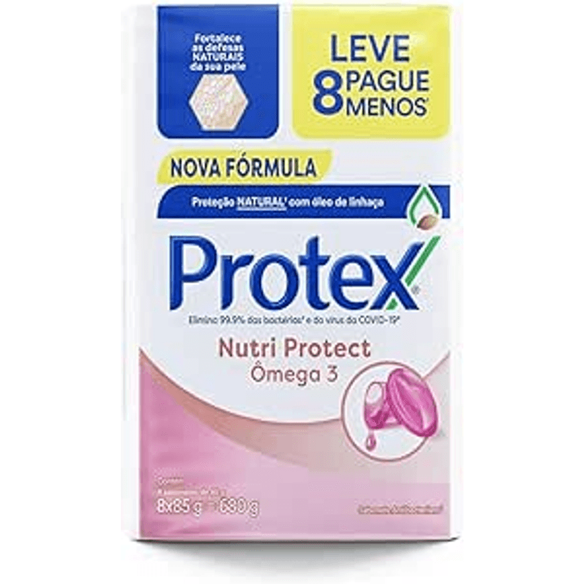 Sabonete em Barra Antibacteriano Protex Nutri Protect Ômega 3 8 un de 85g Promo Leve Mais Pague Menos