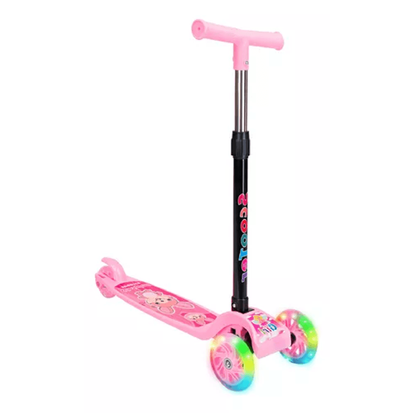 Patinete Infantil 3 Rodas De Led Dobrável Scooter Crianças Cor Rosa