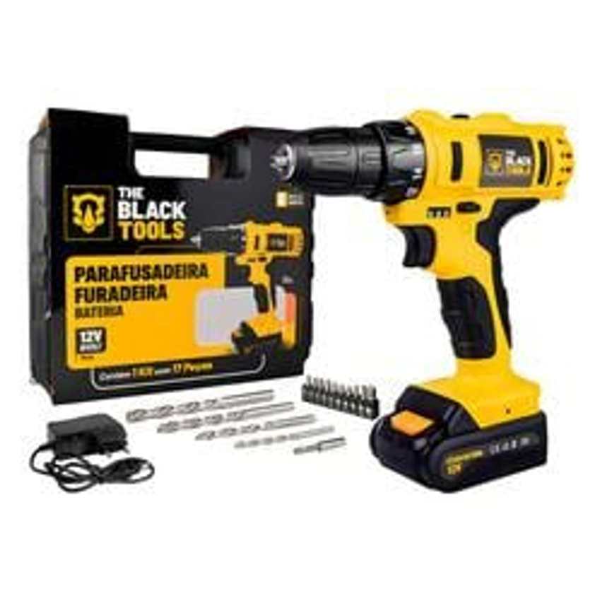 Parafusadeira Furadeira Sem Fio Bateria 12v Para Madeira Metal Cor Amarelo e Preto Frequência 60 110V/220V