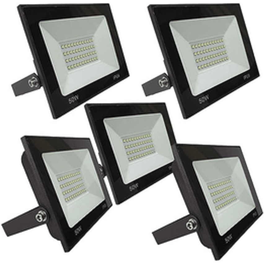 Kit 5 Refletor 50w Led Smd Holofote Bivolt Externo Luz Branca