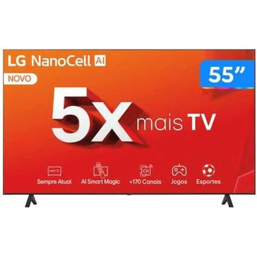 Smart TV 55" 4K LCD LED NanoCel LG 55NANO80TSA AI Processor Wi-Fi e Bluetooth 3 HDMI 2 USB