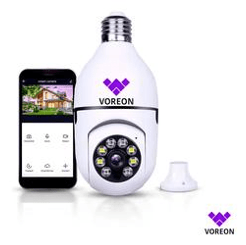 Câmera De Segurança Voreon Lâmpada Ip Wifi App Yoosee Espiã 360º Com Visão Noturna Interna Externa Cor Branco