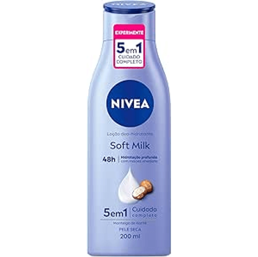NIVEA Hidratante Desodorante Soft Milk 200ml - Hidratação para pele seca, com textura leve e sensação de suavidade que deixa a pele macia, cheirosa e hidratada por 48h