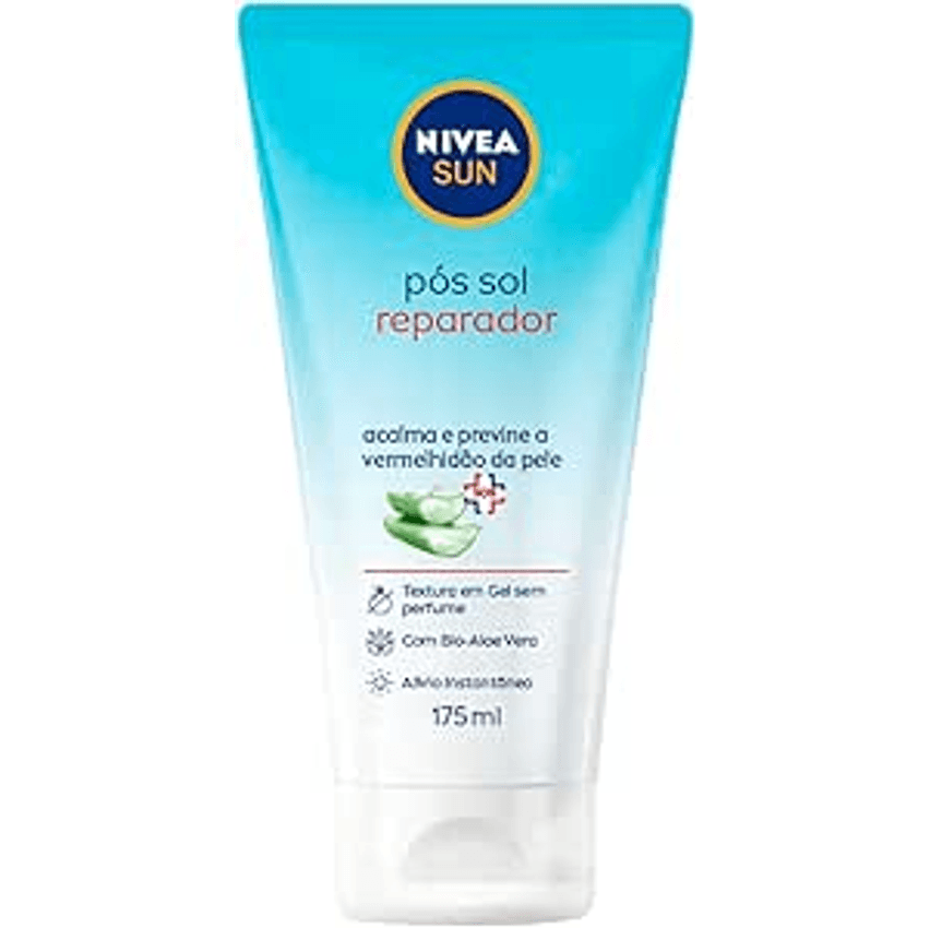 NIVEA SUN Pós Sol Reparador 175ml - Com bio Aloe Vera, o pós-sol acalma e previne a vermelhidão da pele, com efeito antioxidante e textura em gel, promovendo sensação de alívio instantâneo