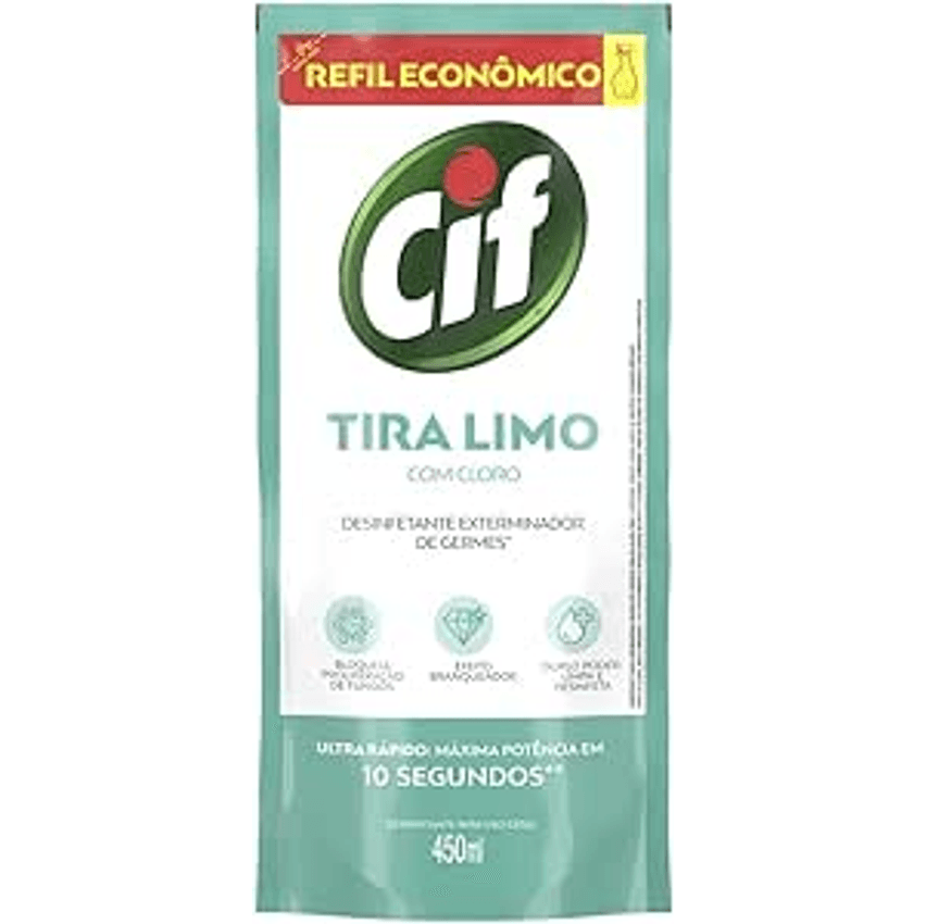 Cif Desinfetante Para Uso Geral Tira-Limo Com Cloro Sachê 450Ml Refil Econômico