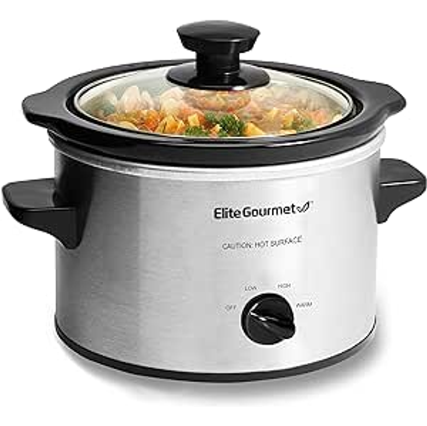 Elite Gourmet MST-250XS# Electric Slow Cooker Ceramic Pot, with Adjustable Temp, Entrees, Sauces, Soups, Roasts, Stews & Dips, Dishwasher Safe (1.5 Quart, Stainless Steel)