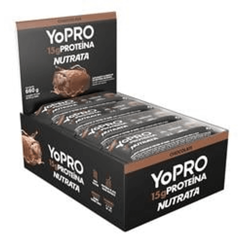 Barras De Proteína Yopro 12 Unidades 55g Whey Bar - Nutrata Sabor Chocolate