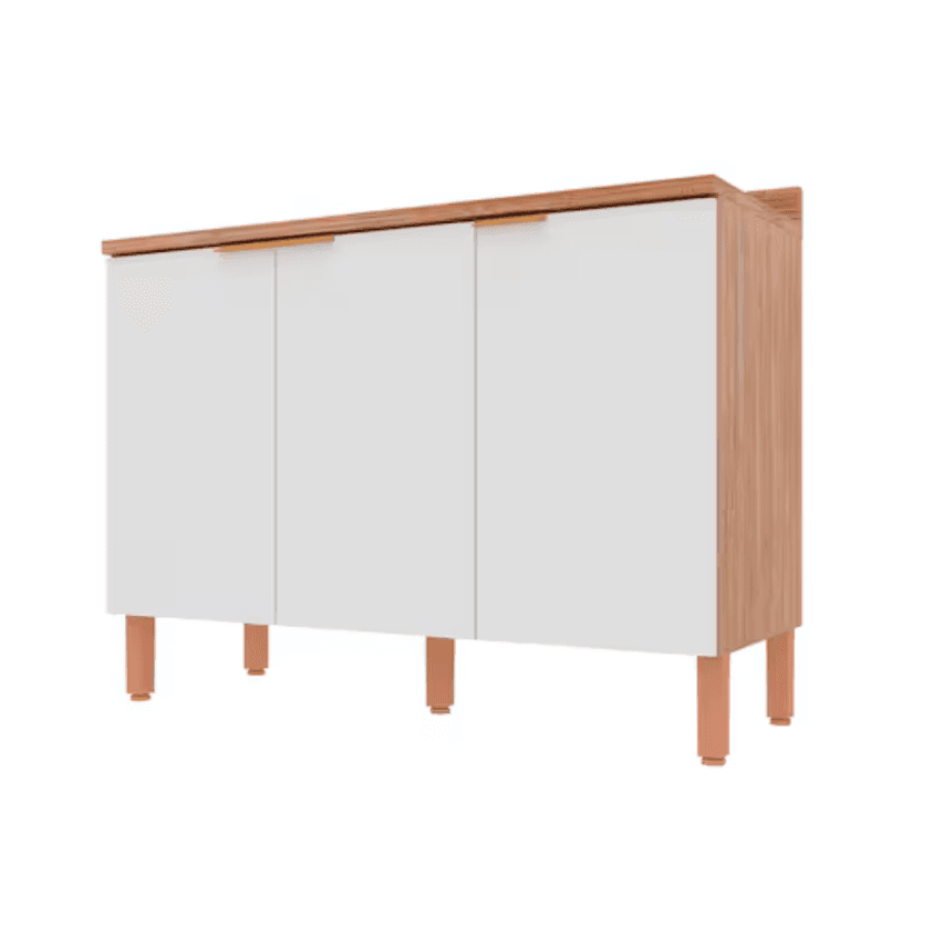 Balcão Triplo Bartira Topázio UP com 3 Portas e 1 Prateleira - 120,1cm de largura - Damasco/Branco Fosco