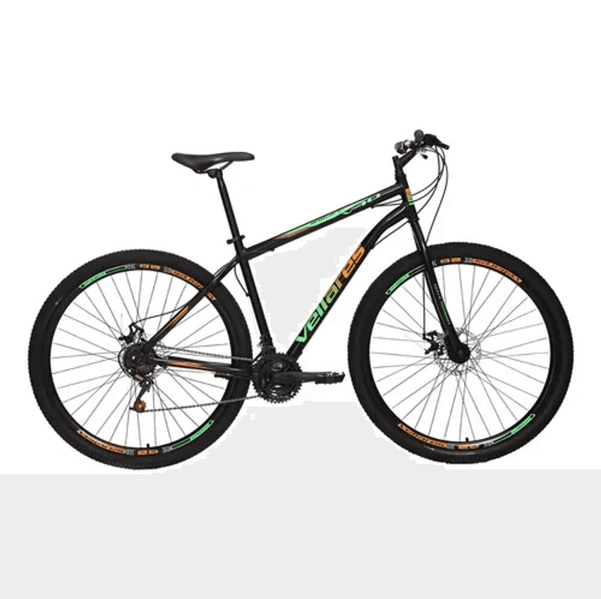 Bicicleta Aro 29 Vellares Colli Bike V40 21 Marchas Freio a Disco Cor Preto Laranja Verde