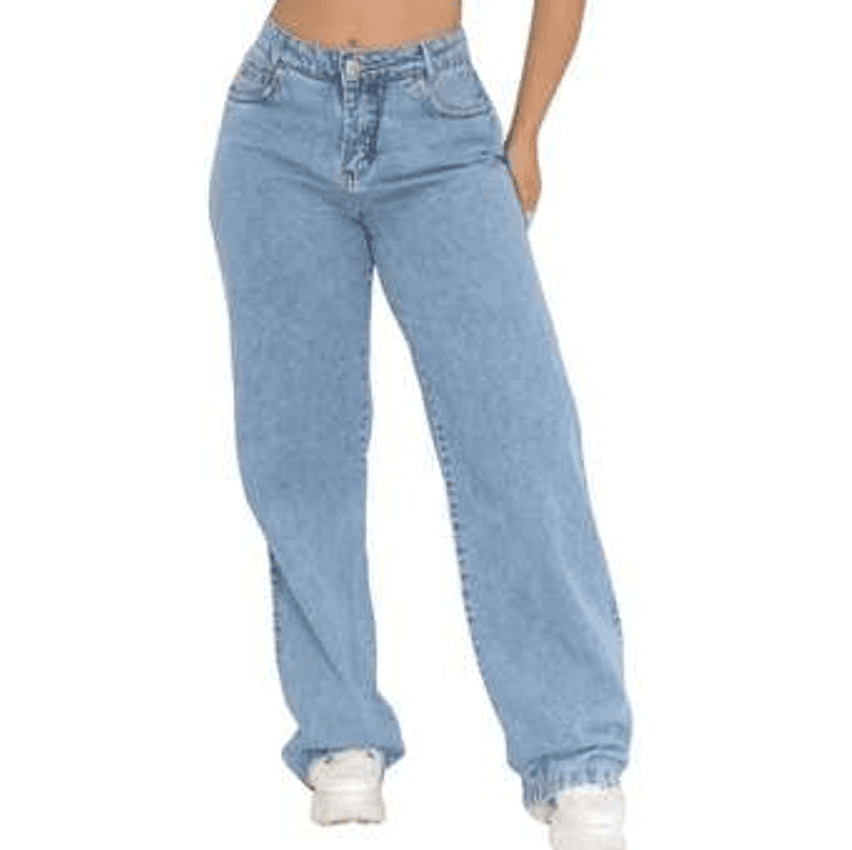 Calça Jeans Wide Leg Feminina Cintura Alta Sem Lycra