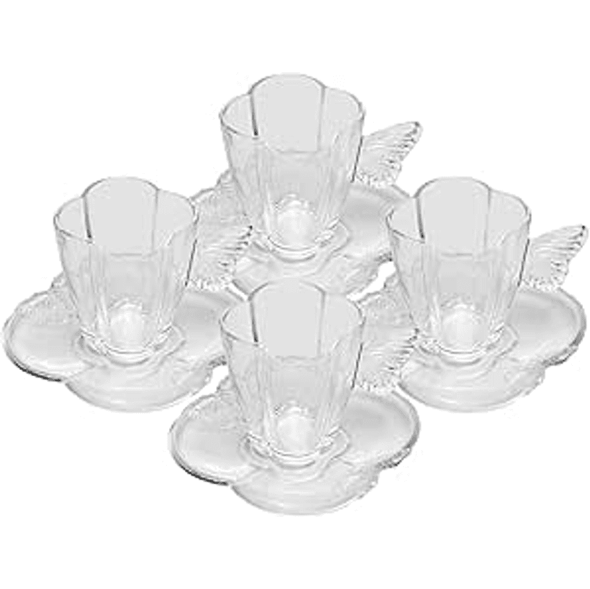 WOLFF - Conjunto 4 Xícaras de Café de Vidro com Pires Butterfly 80ml