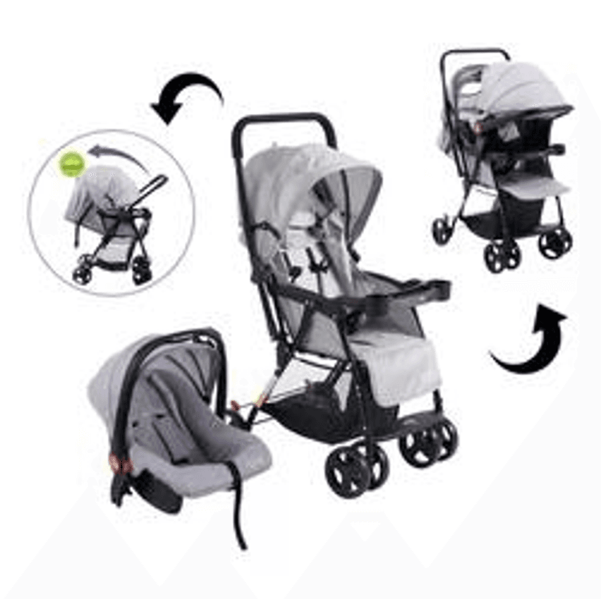 Carrinho de Bebê com Bebê Conforto 2 em 1 Youturn Maxi Baby - Cinza