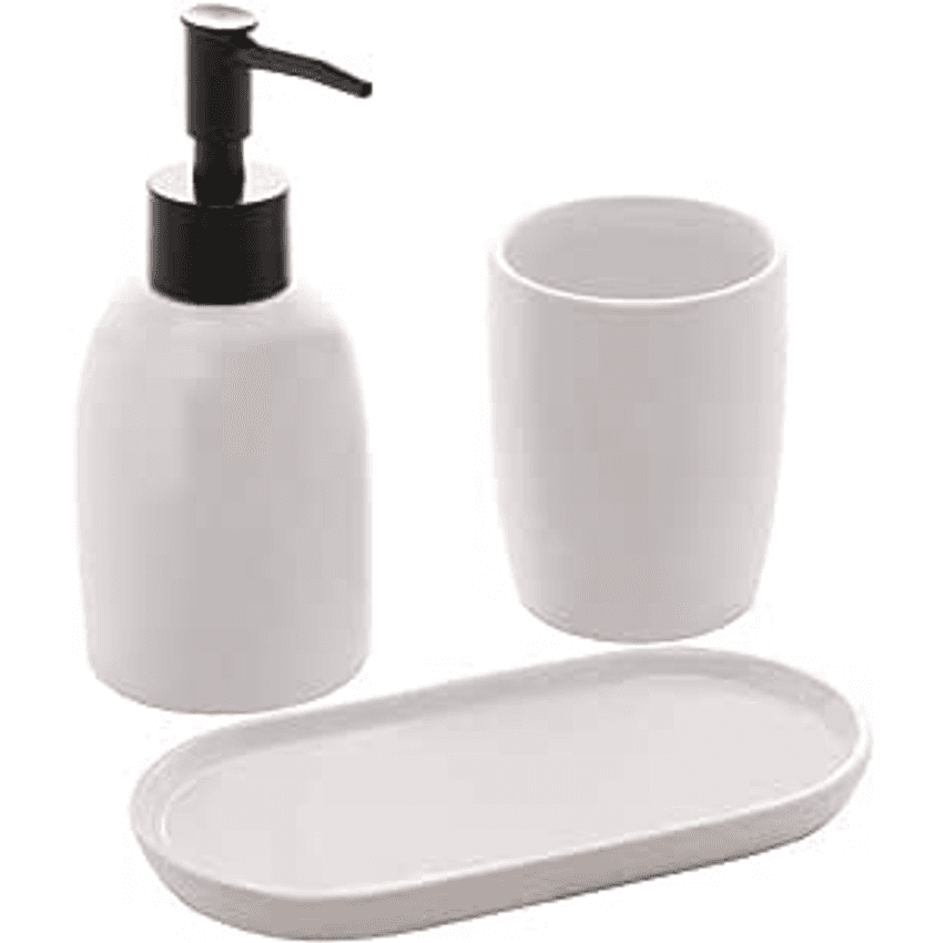 Conjunto 3 peças para Banheiro de Cerâmica Londres Branco e Preto Lyor