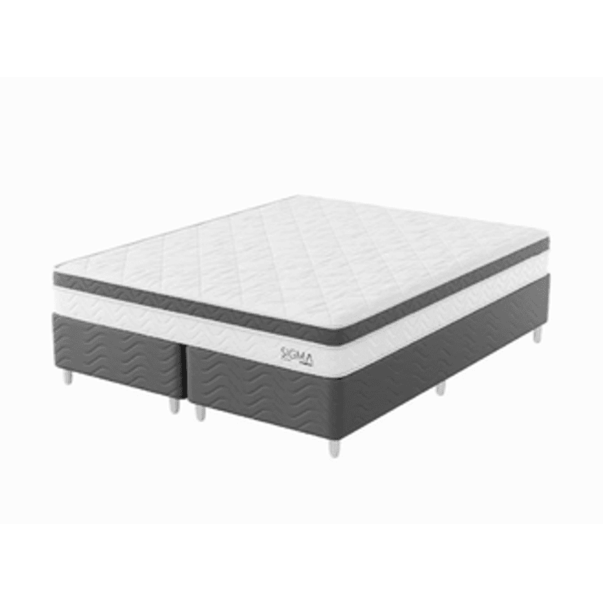 Cama Box Com Colchão Queen Sigma Molas Ensacadas (22x158x198) Branco E Cinza